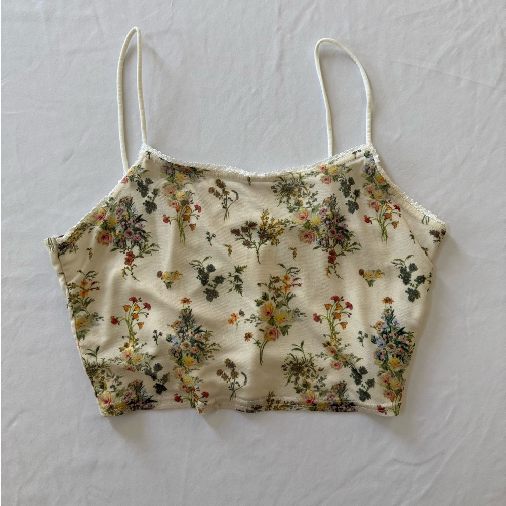 Urban Outfitters Cream and Floral Cropped Cami